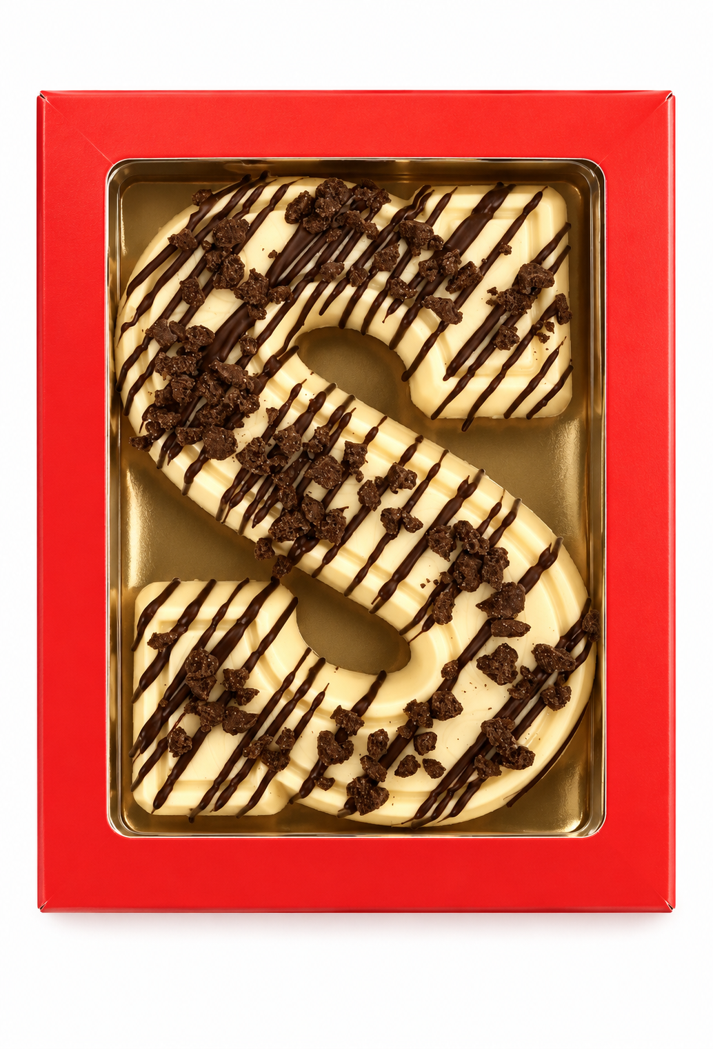 Luxe gedecoreerde letter S, Wit met slagroomvulling Cookies & Cream